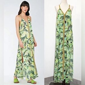 AMERICA & BEYOND “Hand-printed
Toucans &Jungle Dress
Cover-up Kaftan,EUC,Size L
